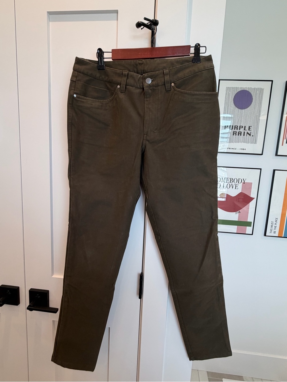 Olive Green Slim Straight Pants